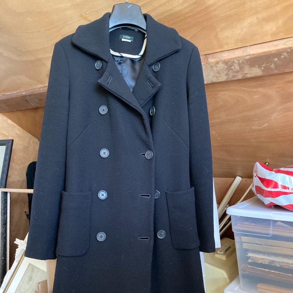 Vintage J. Crew Black Wool Double Breasted Lady Coat Green Label 0P 2P